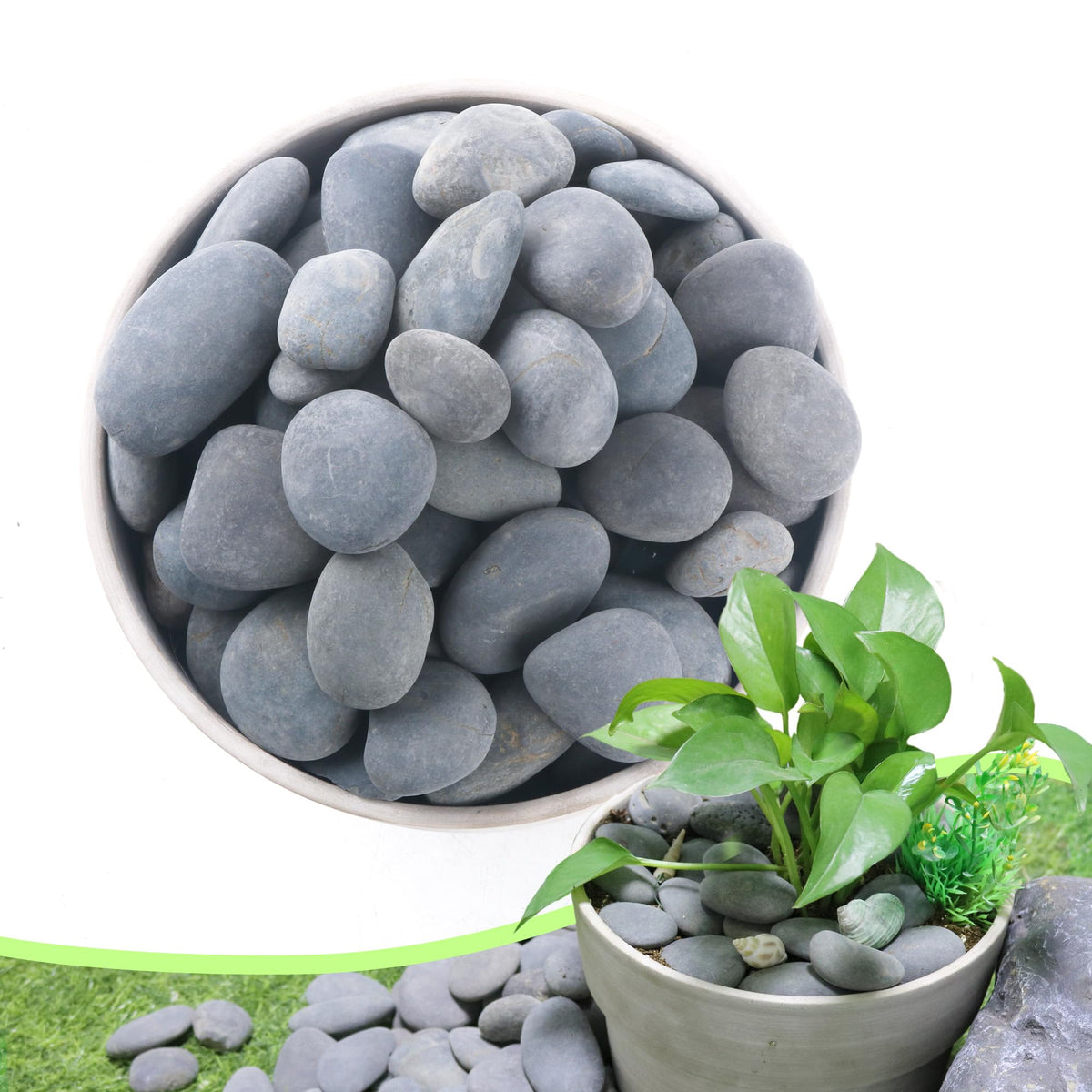 CJGQ river rocks 1-2 inch smooth surface ideal for drainage and decorative plant pots.