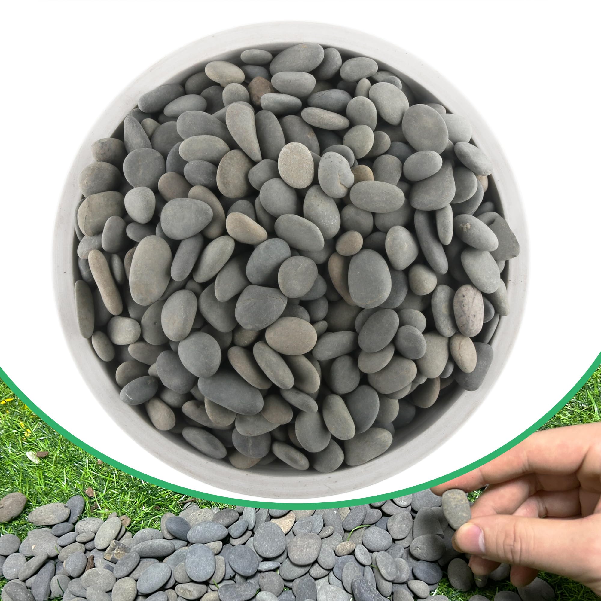 CJGQ river rocks 2-4lb grey 1inch detail, ideal for understated modern accents