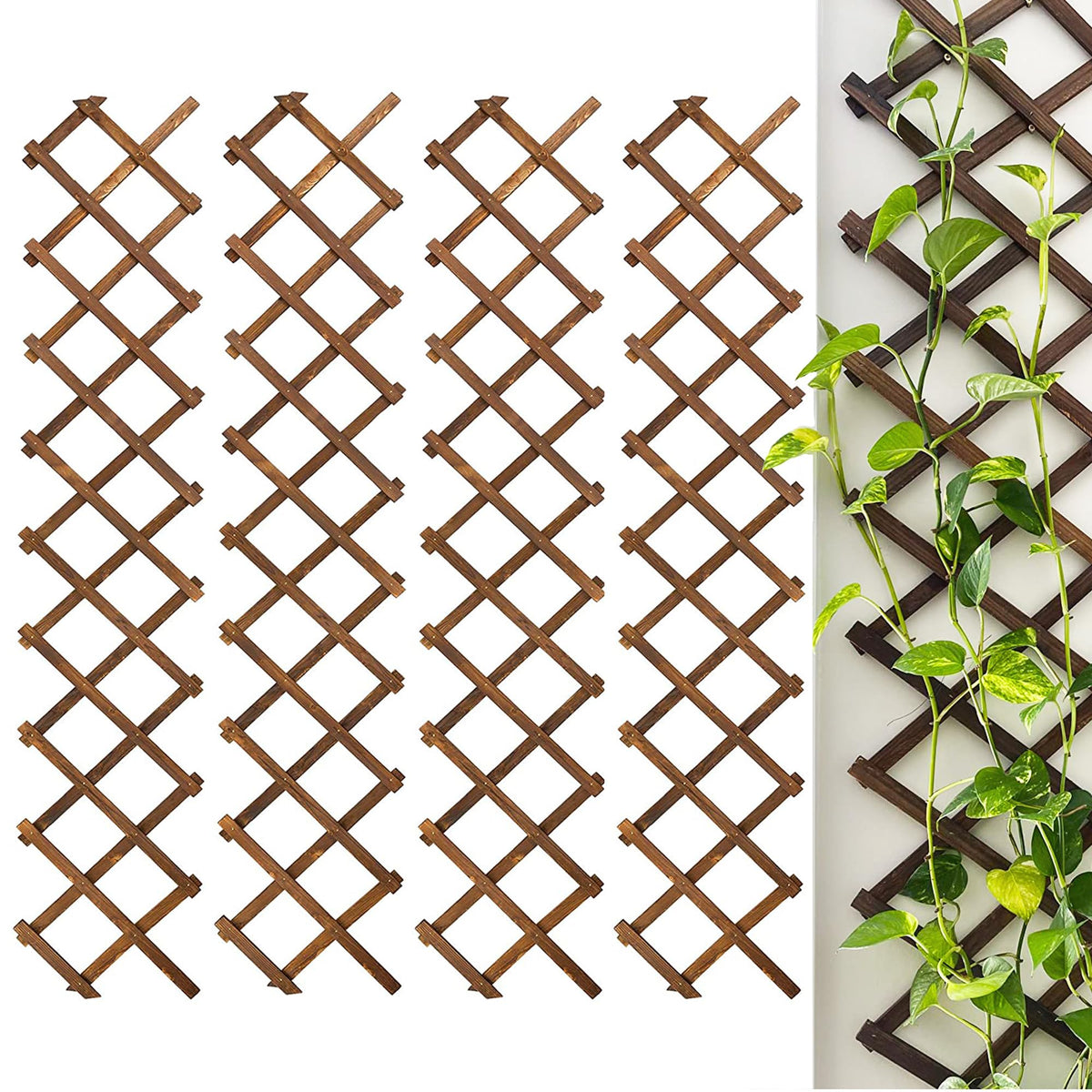 CJGQ wooden lattice wall 4Pack expands to support climbing plants and decorate walls.