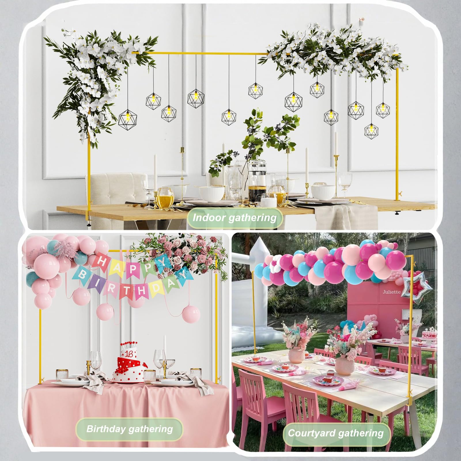 CJMYHOME gold table banner stand design elevates table decor with modern style.