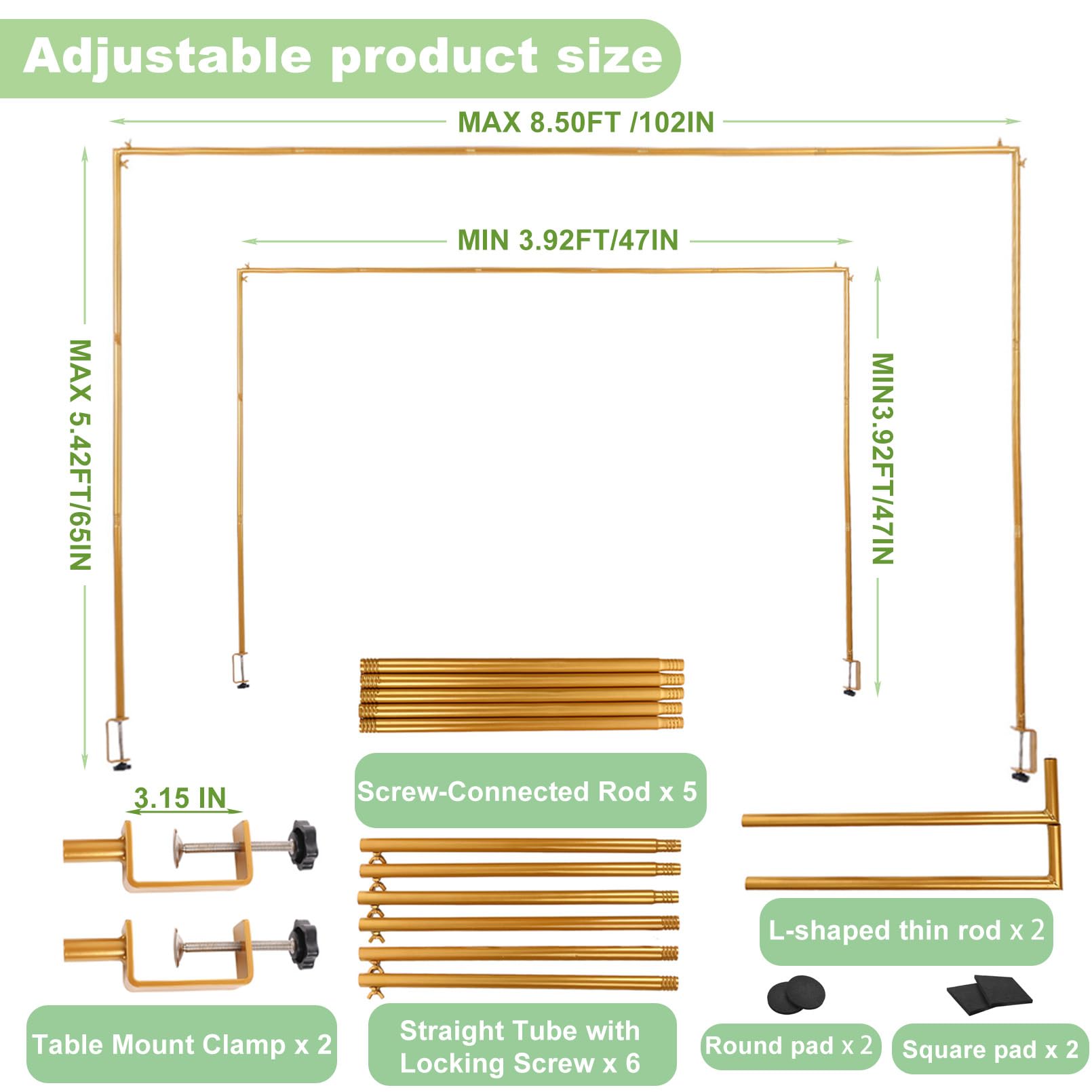 CJMYHOME table-arch clamps with non-slip pads secure decor setup during events.