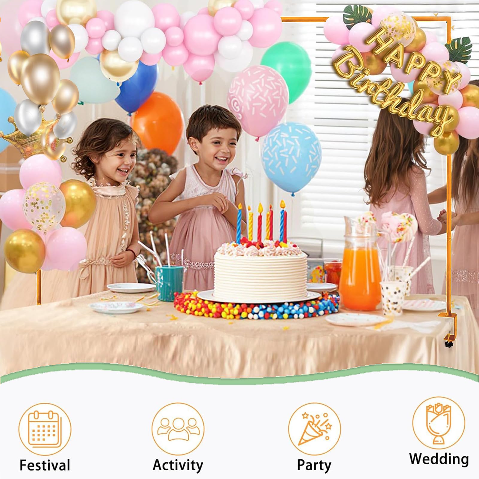 CJMYHOME weddings and birthdays decor rod stand supports balloon arches easily.