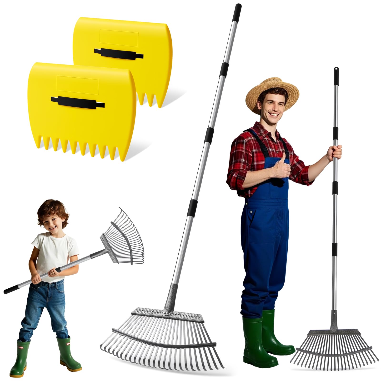 CJYMMFAN 2-in-1 leaf rake set for fast yard cleanup.