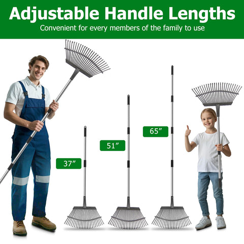 CJYMMFAN adjustable-handle rake adapts to height for comfortable use.
