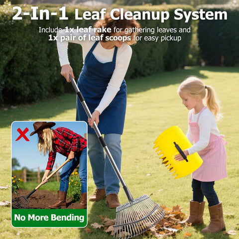 CJYMMFAN leaf scoops hand rakes for easy leaf pickup into bags.