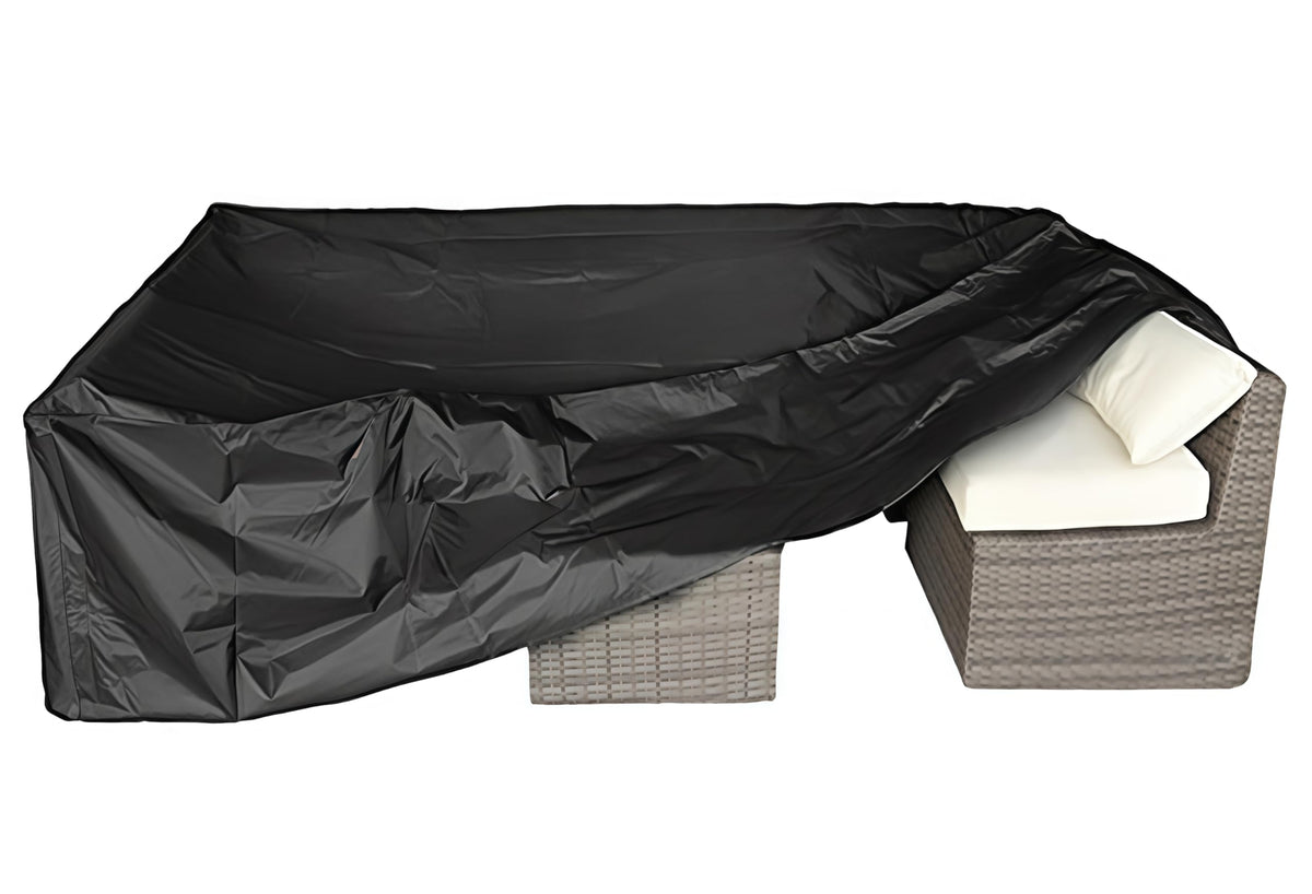 CKCLUU patio cover fitted on a sectional sofa for a snug 98-inch by 78-inch fit