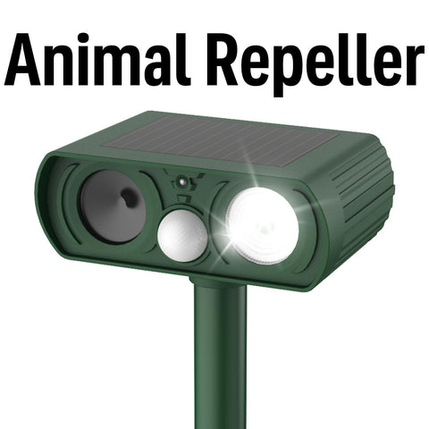 CKCOEO Solar Ultrasonic Animal Repellent front view protects lawns from wildlife