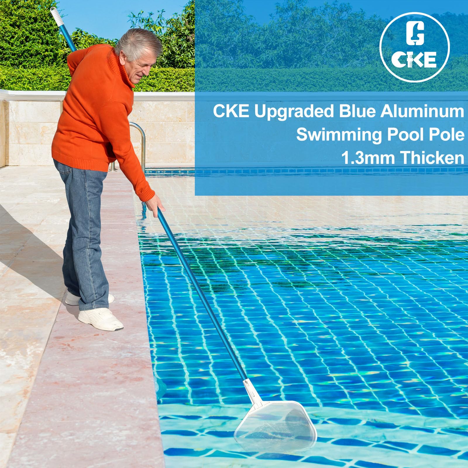 CKE stylish blue pole stores compactly with built-in lifting ring