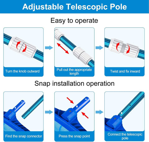 Universal end fits standard pool accessories with 1.25-inch connection.