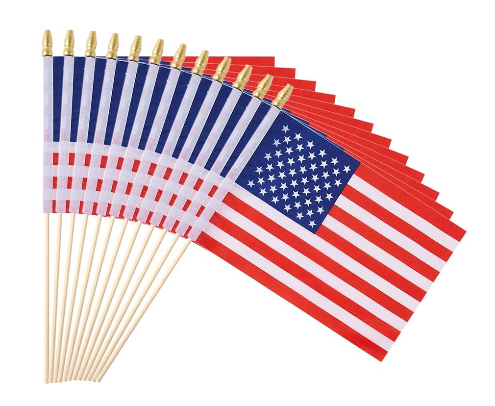 Ckexin 25-pack small American flag on stick, front view, ideal for parades and crowds.