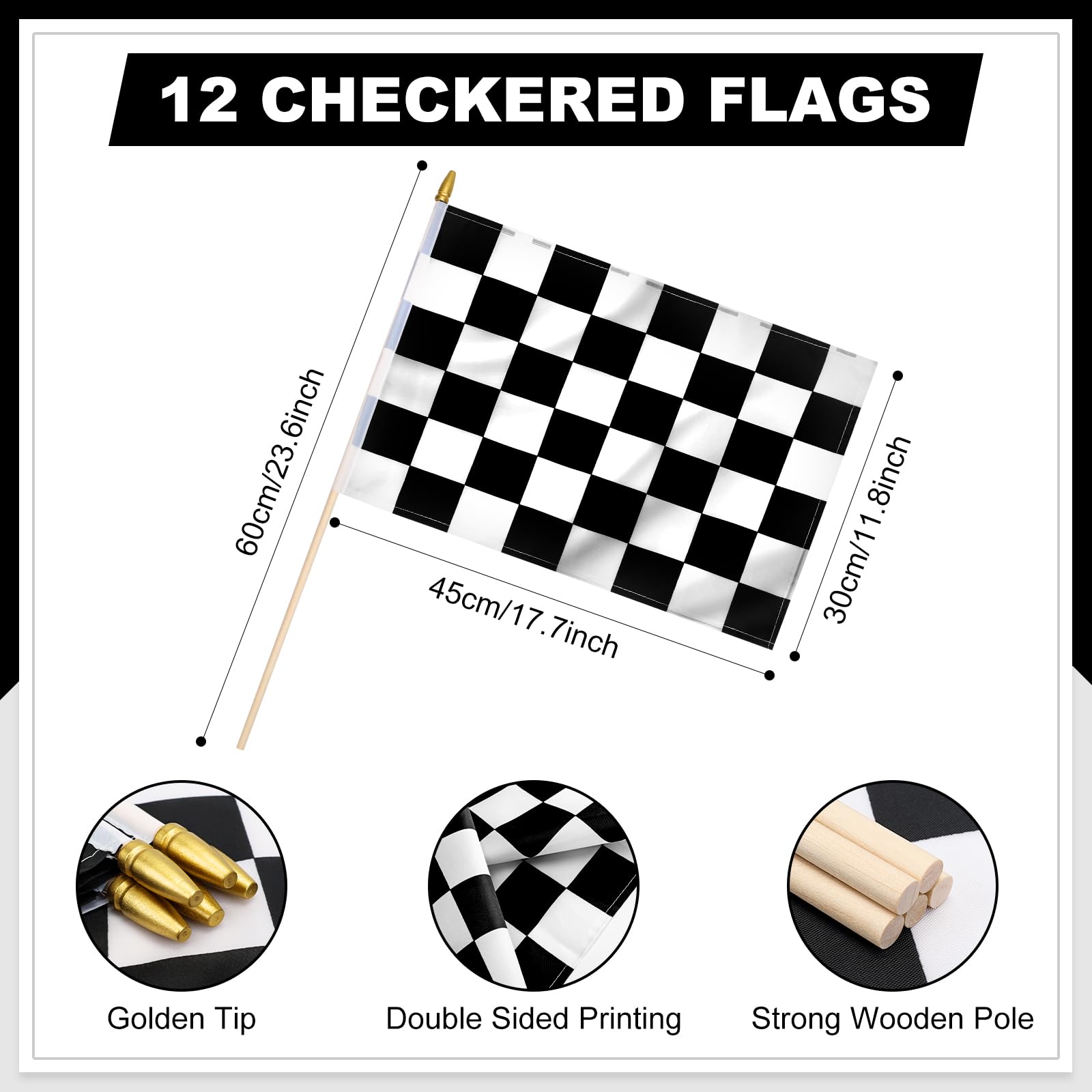 Ckexin checkered flag 12x18 back view shows double-sided print.