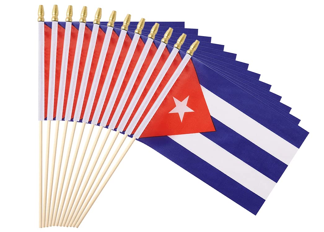 Ckexin Cuba flag handheld 5x8 inches on a stick, ideal for ceremonies.
