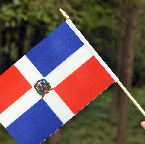 Ckexin Dominica flag on a 5x8 inch stick, perfect for festivals.