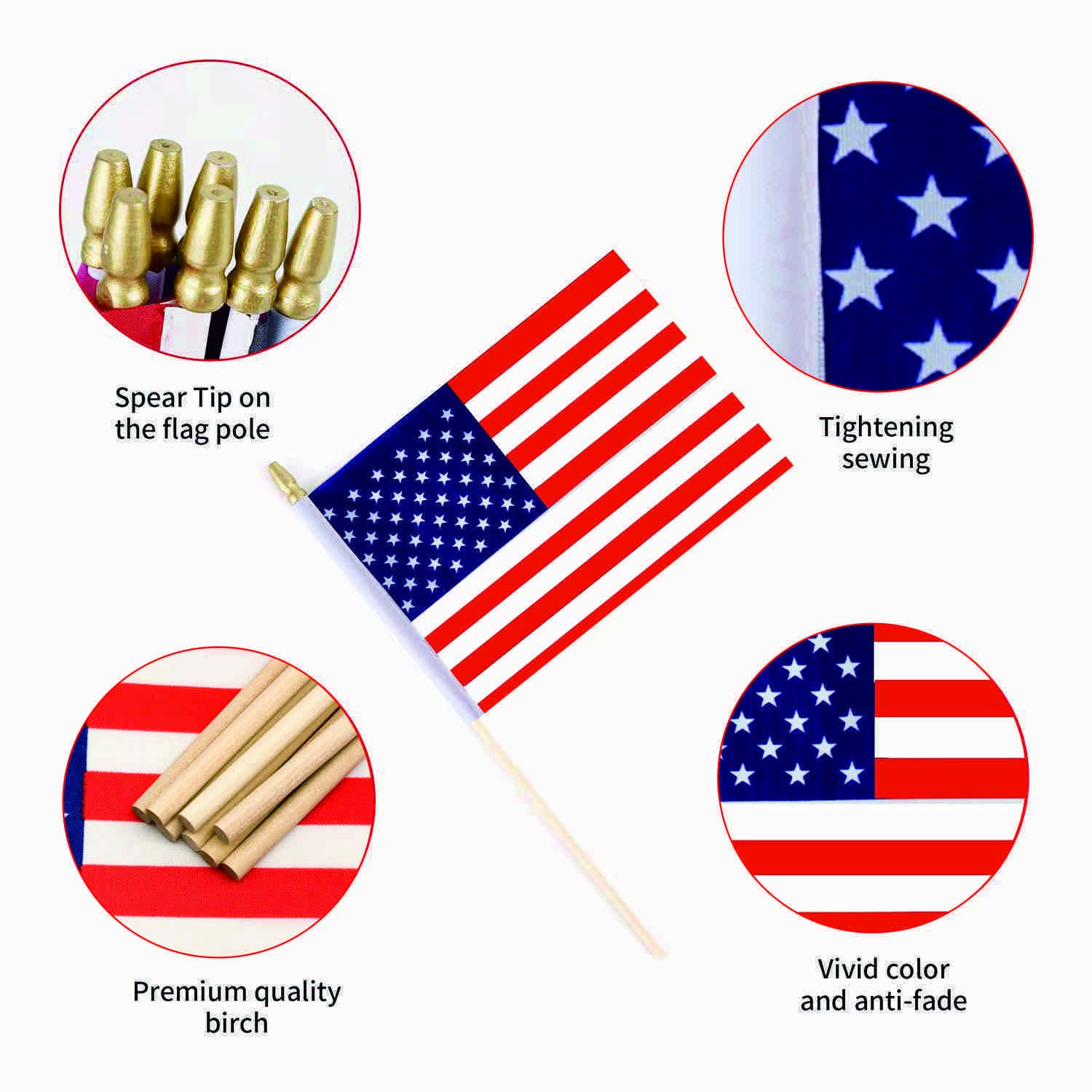 Ckexin flag on stick close-up, durable polyester with vivid color.