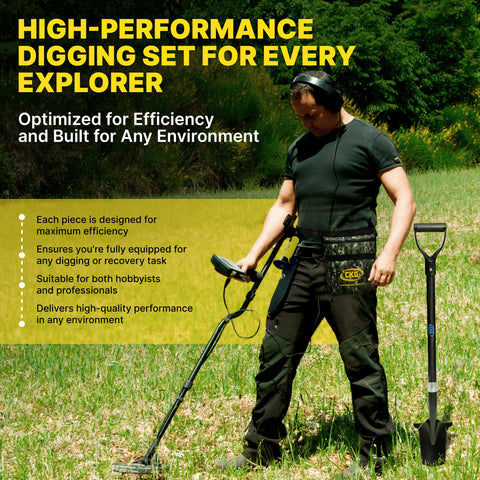 CKG carbon metal detecting set handle shows lightweight, strong grip for digging.