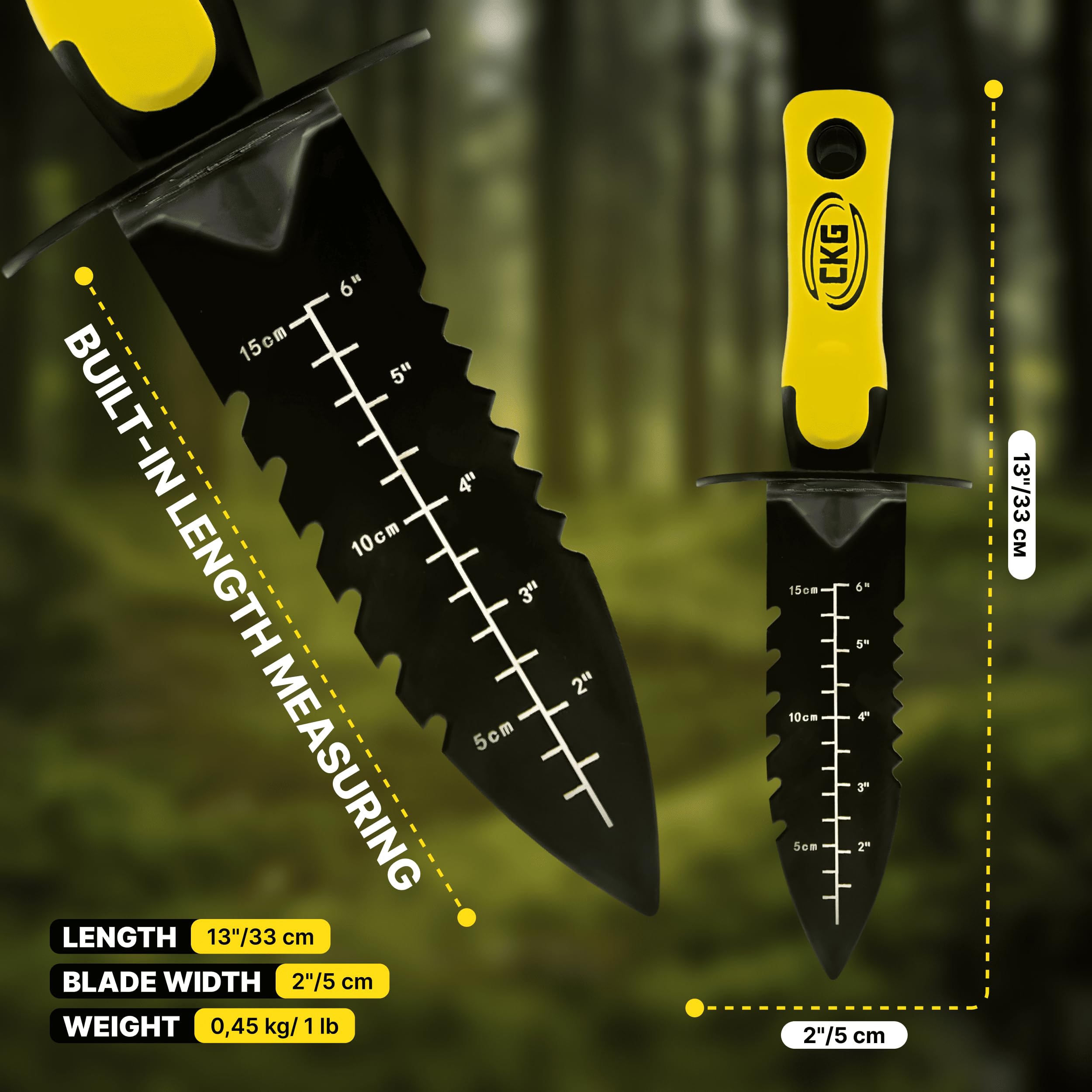 CKG carbon metal detecting set serrated edges cut roots and rope.