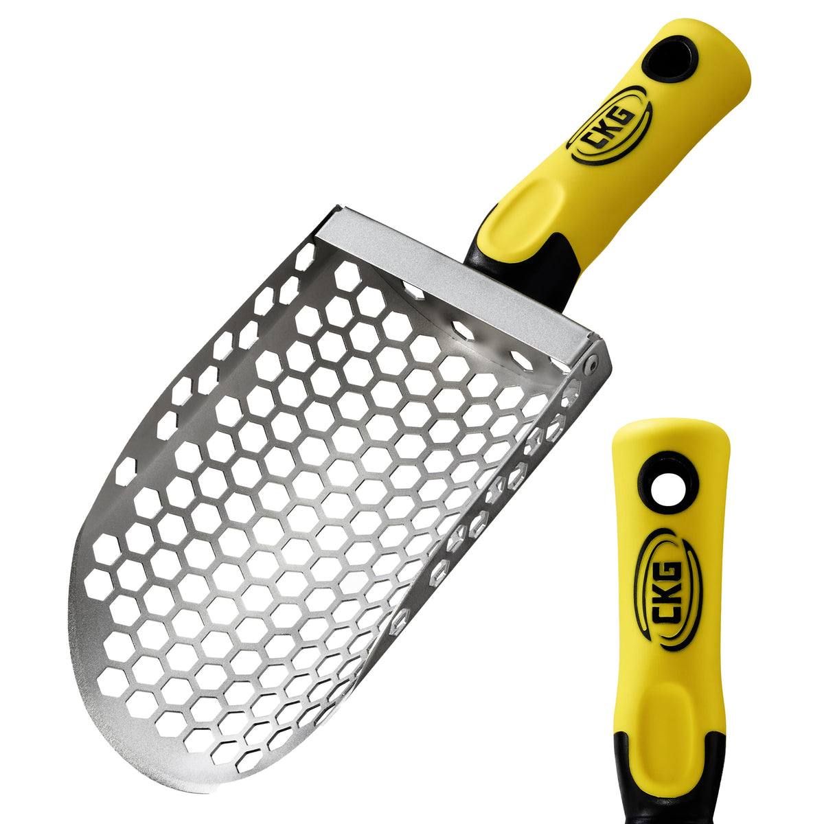 CKG hand sand scoop with yellow handle for beach treasure digging