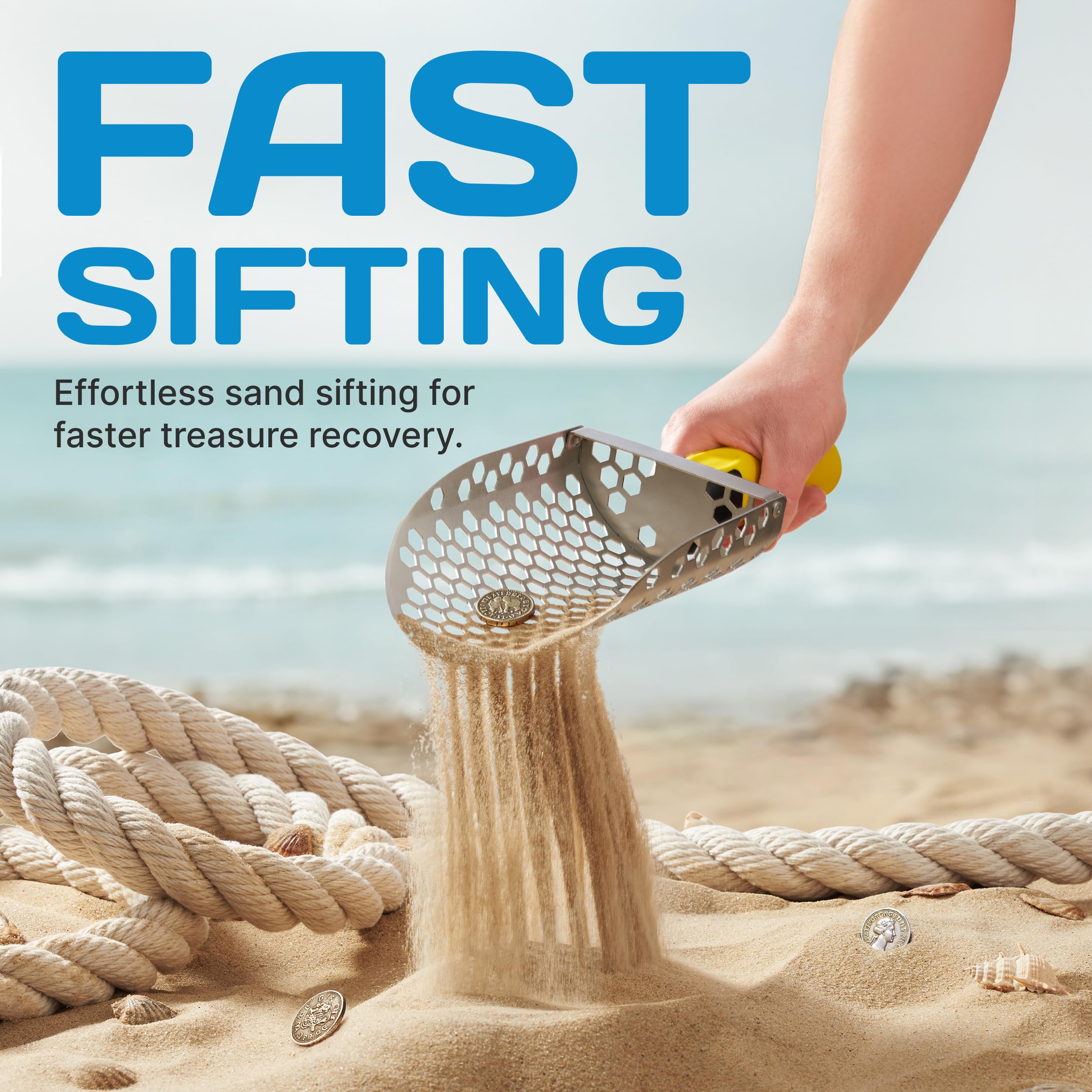 CKG heavy-duty stainless steel sand scoop withstands rugged coastal use
