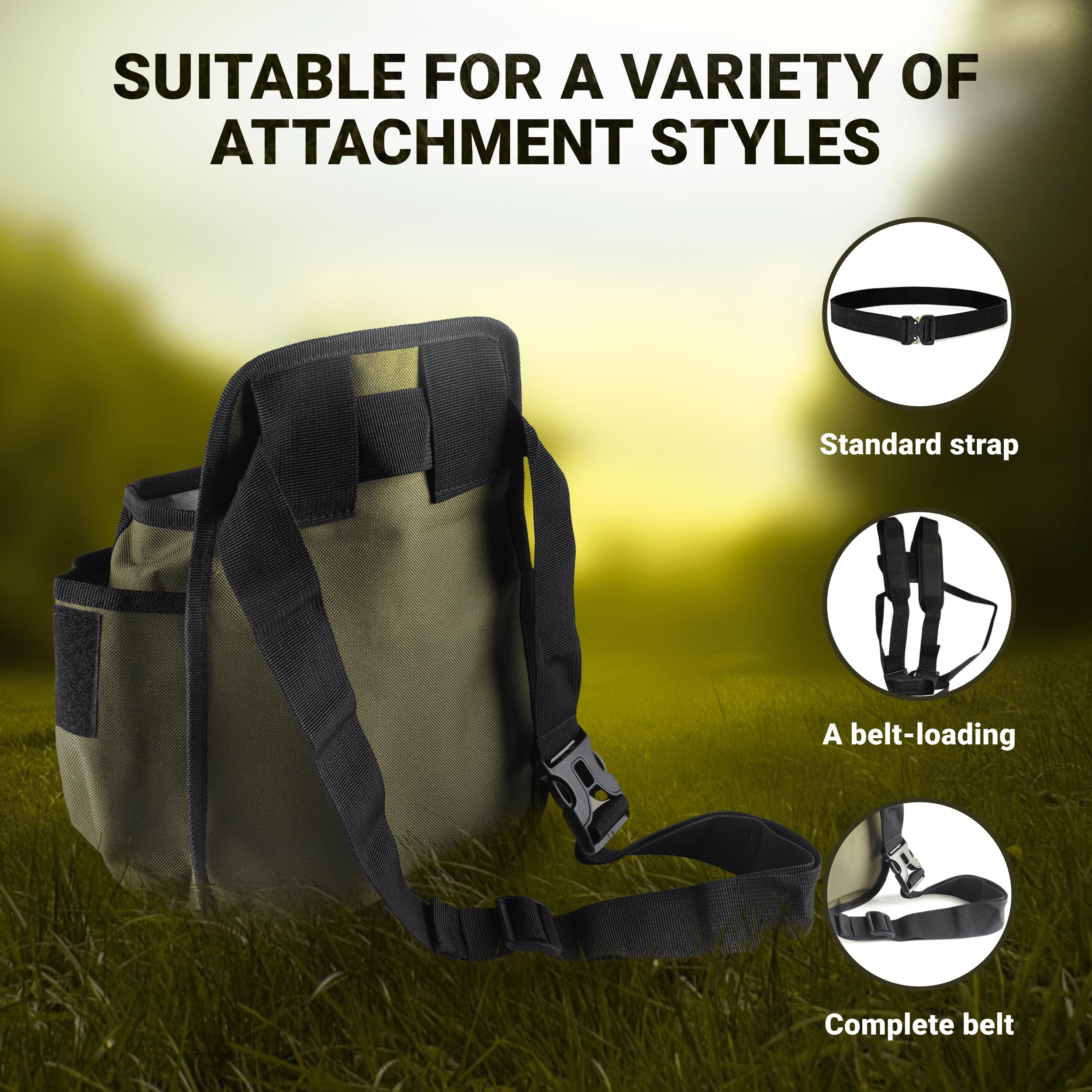 CKG metal detecting bag in-use hands demonstrates accessible pockets.
