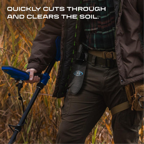 CKG shovel compact design fits in a detector pouch for quick access