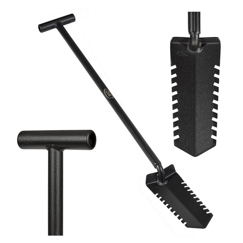 CKG metal detecting shovel with double serrated blade for heavy-duty digging.