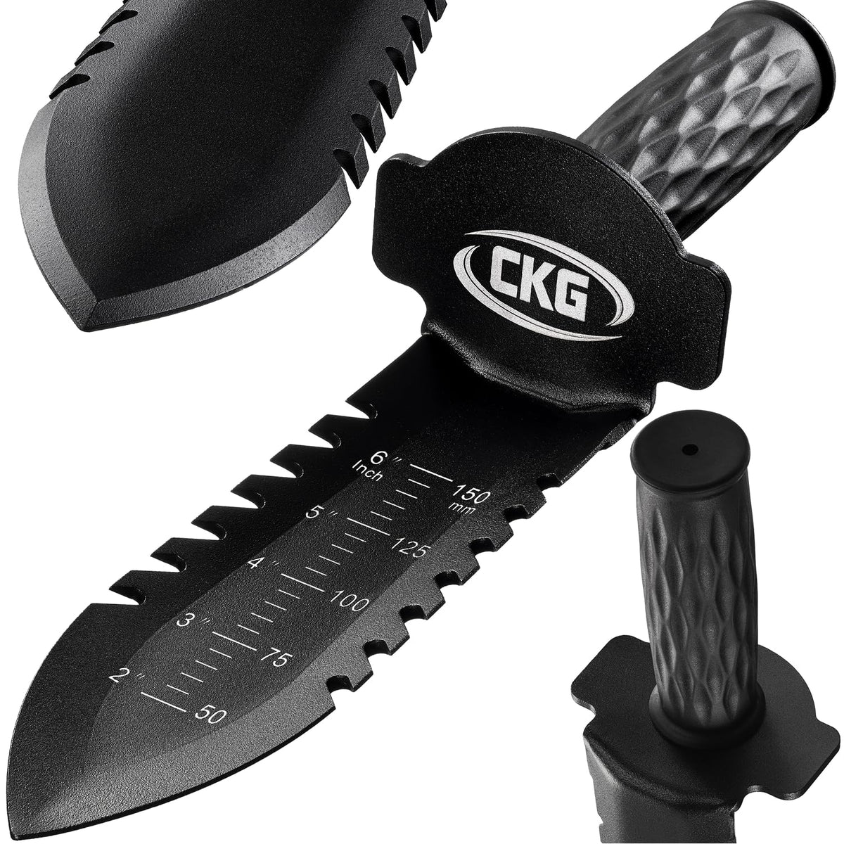 CKG metal detecting shovel with double serrated blade for precise digging