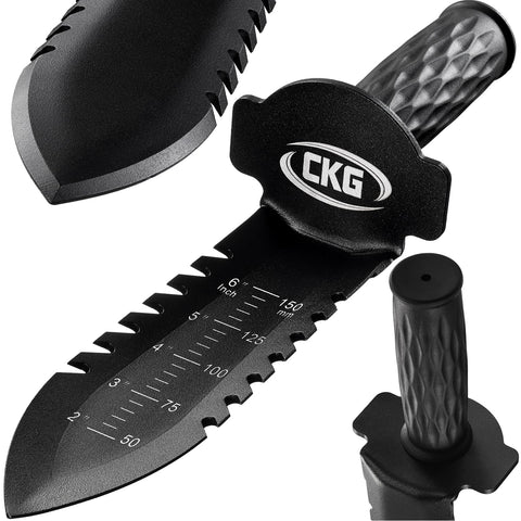 CKG metal detecting shovel with double serrated blade for precise digging
