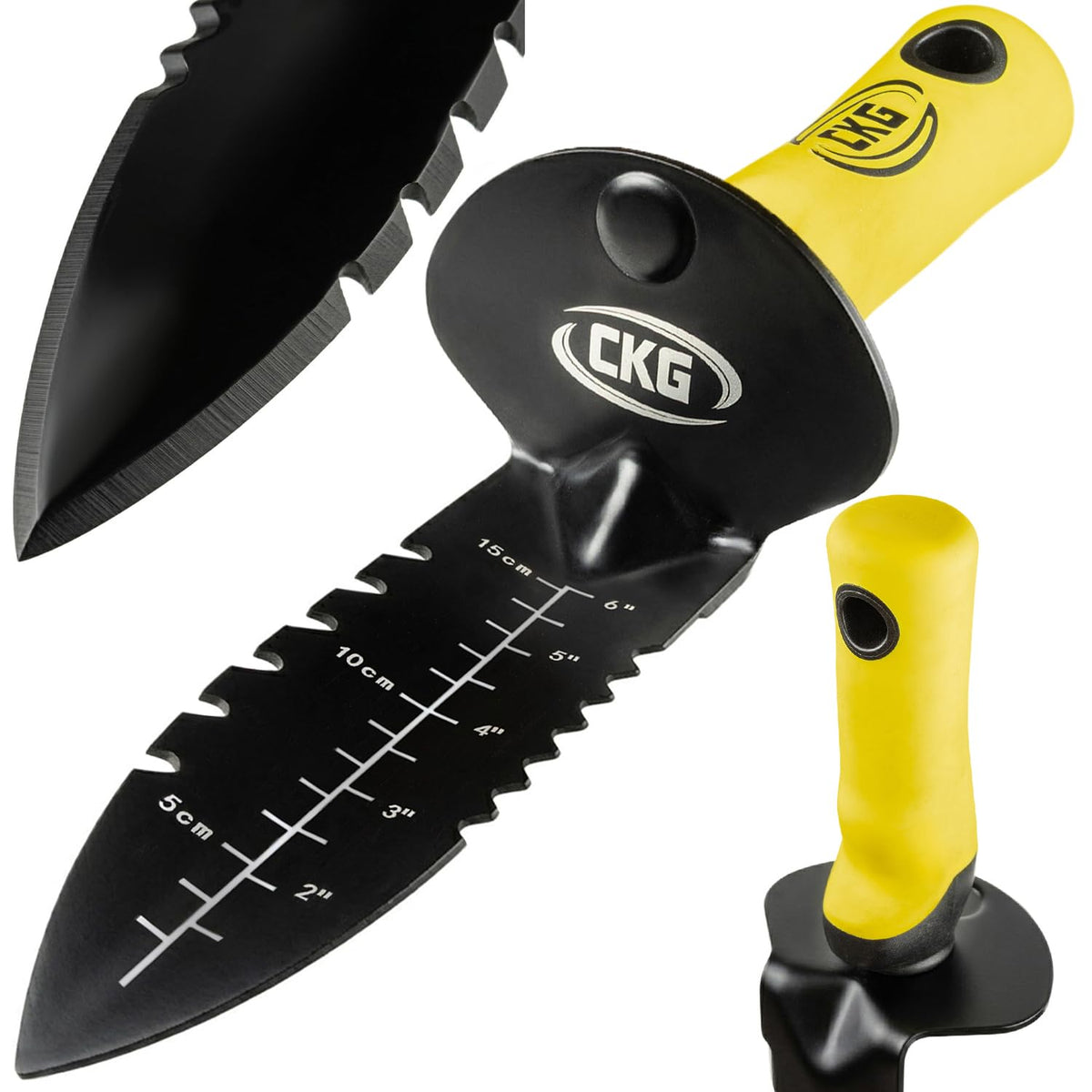 CKG metal detector shovel handle close-up for comfort grip and durability.