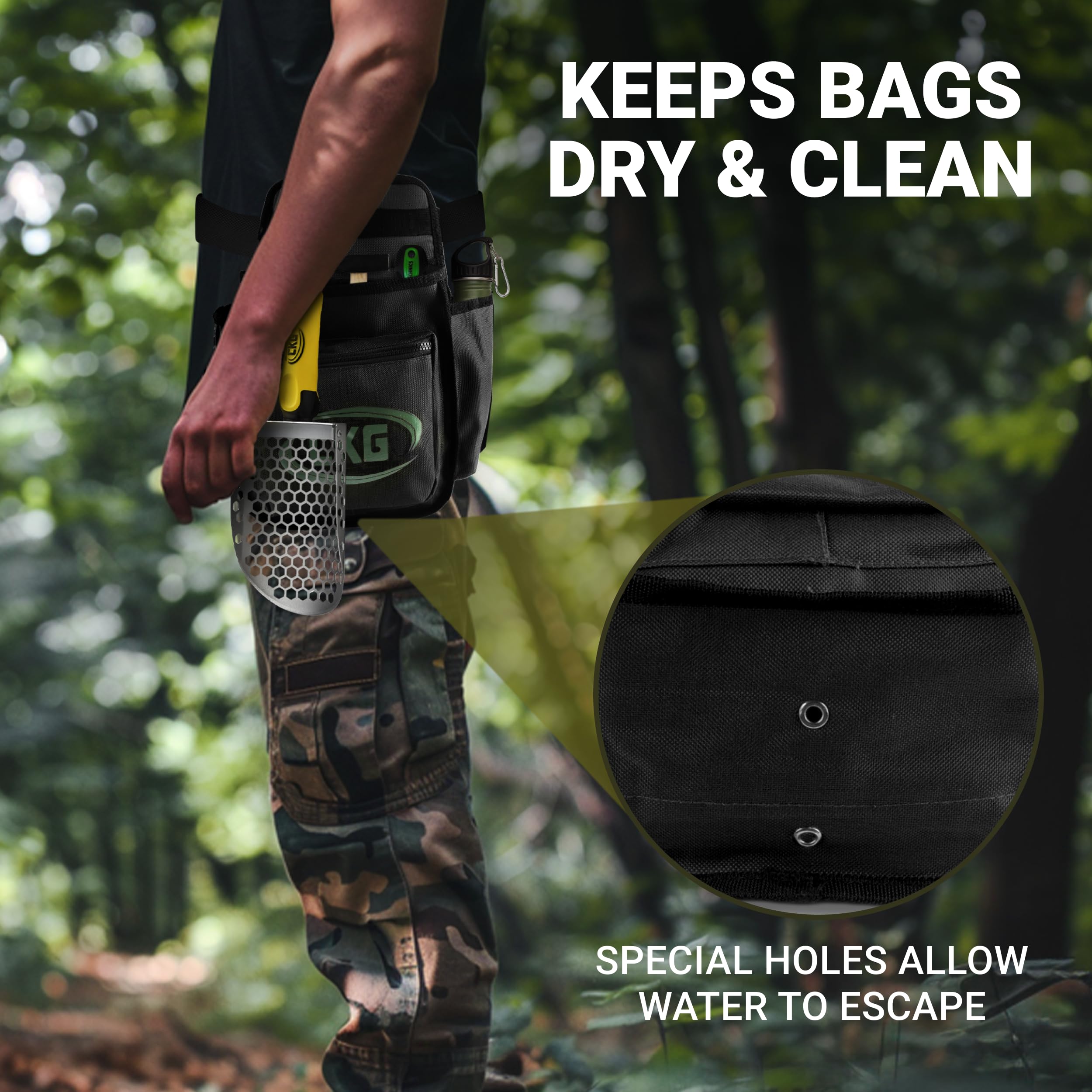 CKG bag with water-drain holes keeps gear dry in damp field conditions.