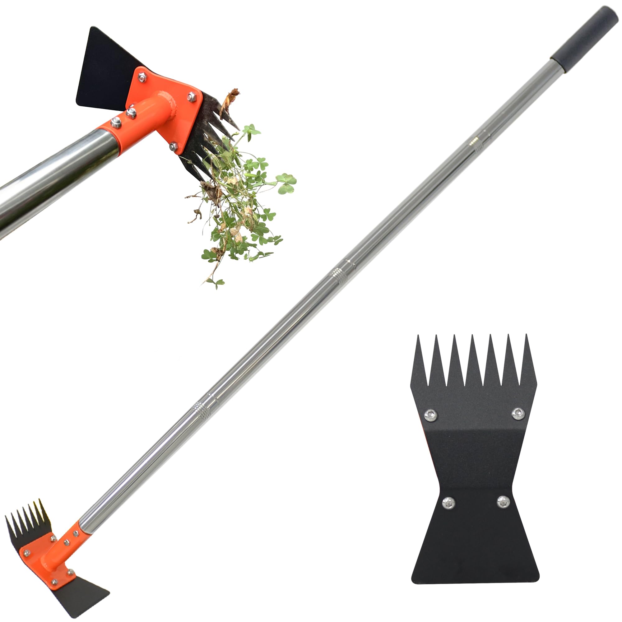 CKLT 2-in-1 garden hoe and weeder head cutting weeds and breaking soil.