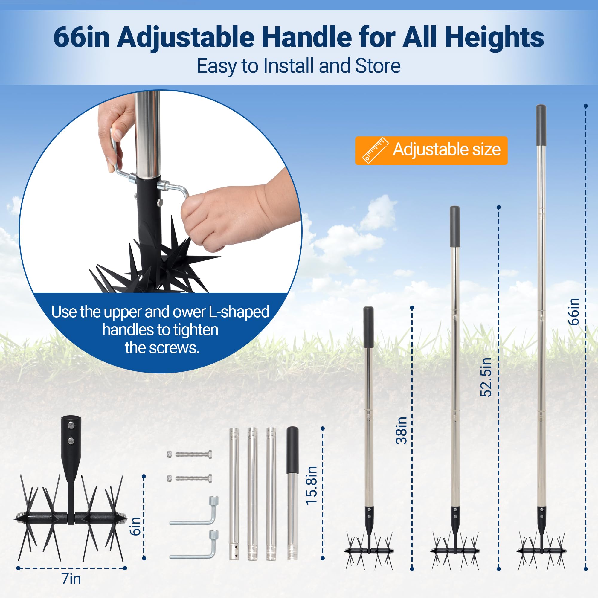 CKLT ergonomic rubber grip reduces fatigue during tilling.