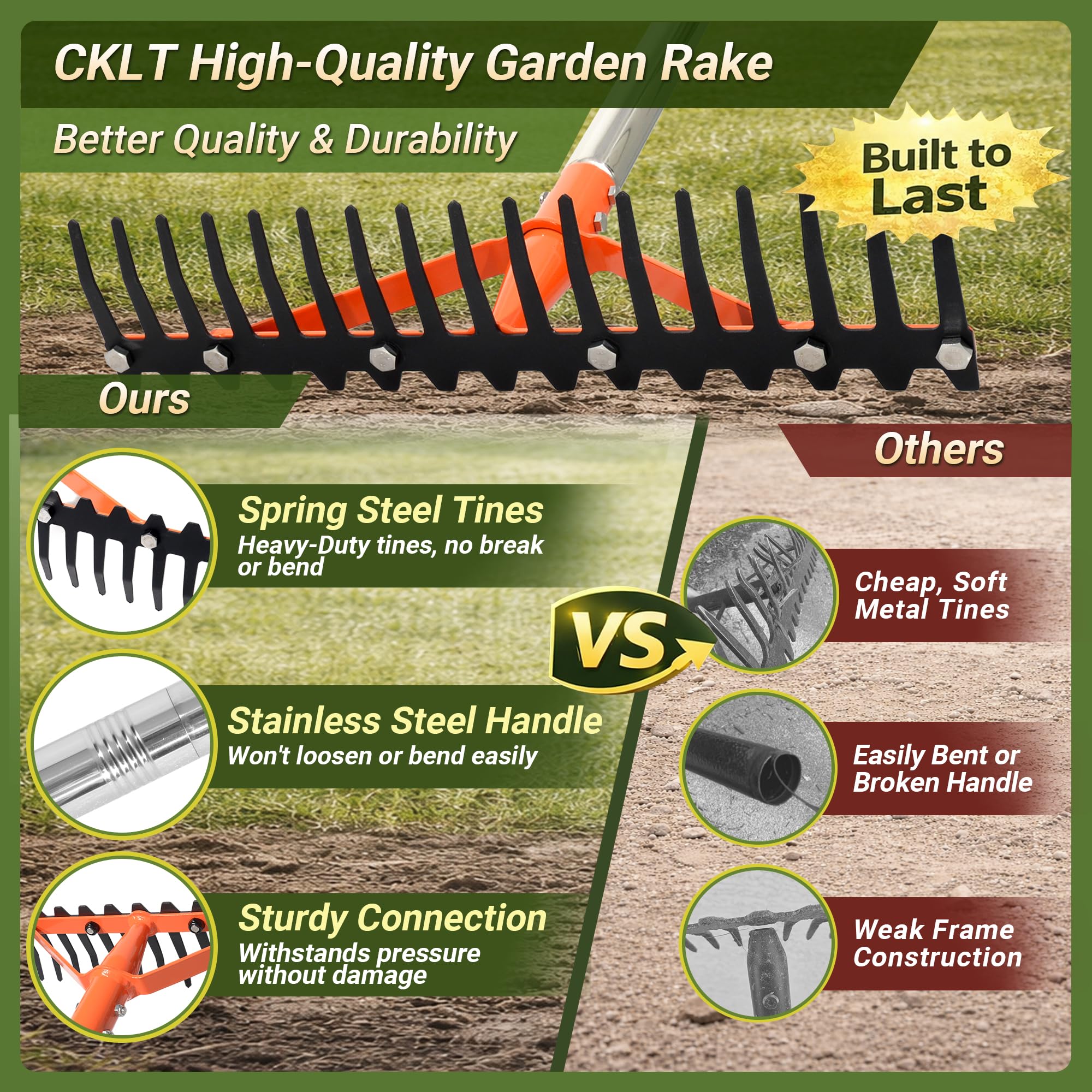 CKLT bow rake ergonomic design supports comfortable, extended use.