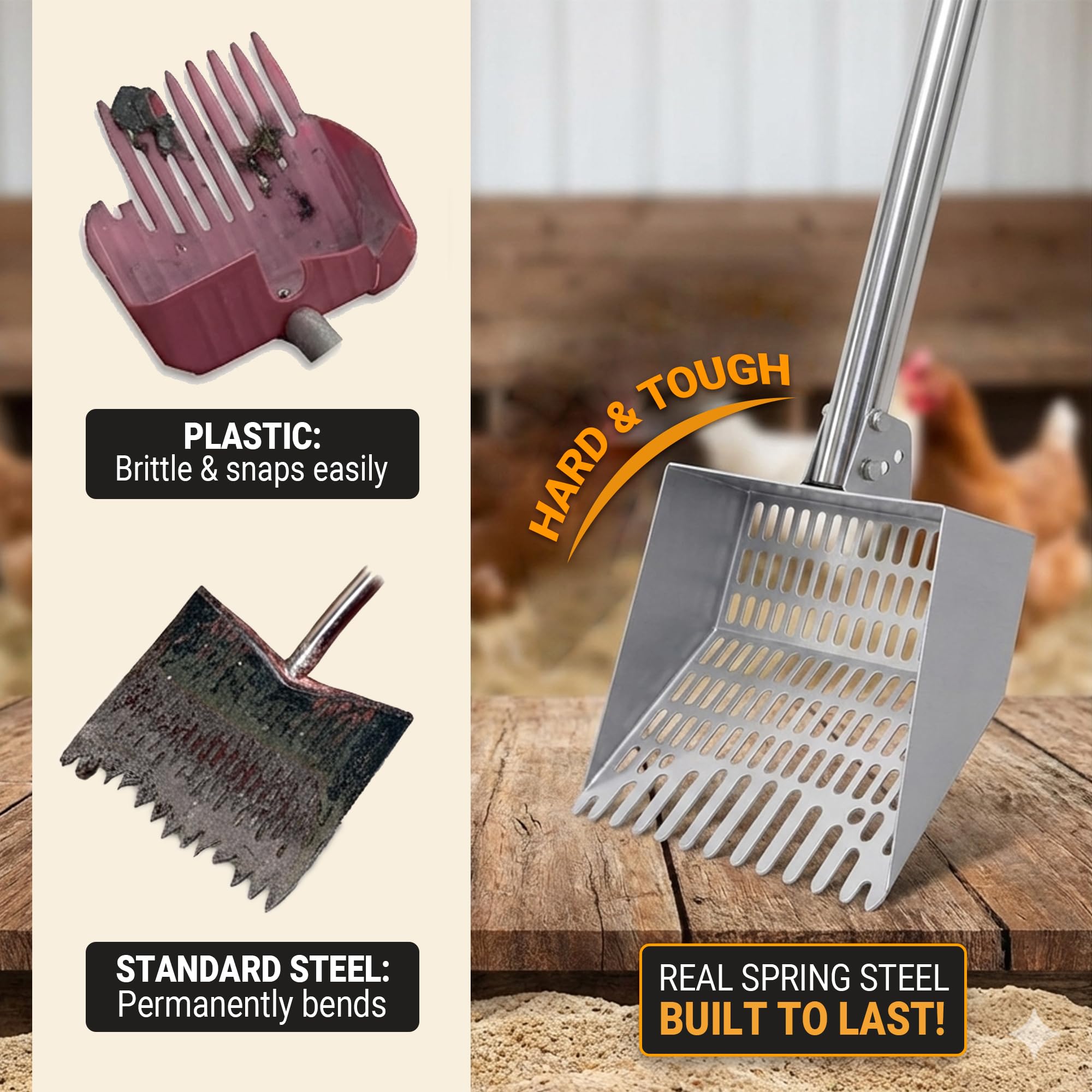 CKLT Chicken Poop Scooper 38-66 inch handle reduces back strain