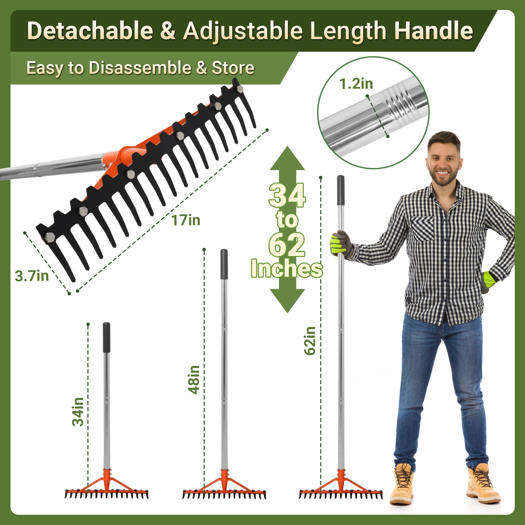 CKLT garden rake dual-sided head for soil loosening and leveling.