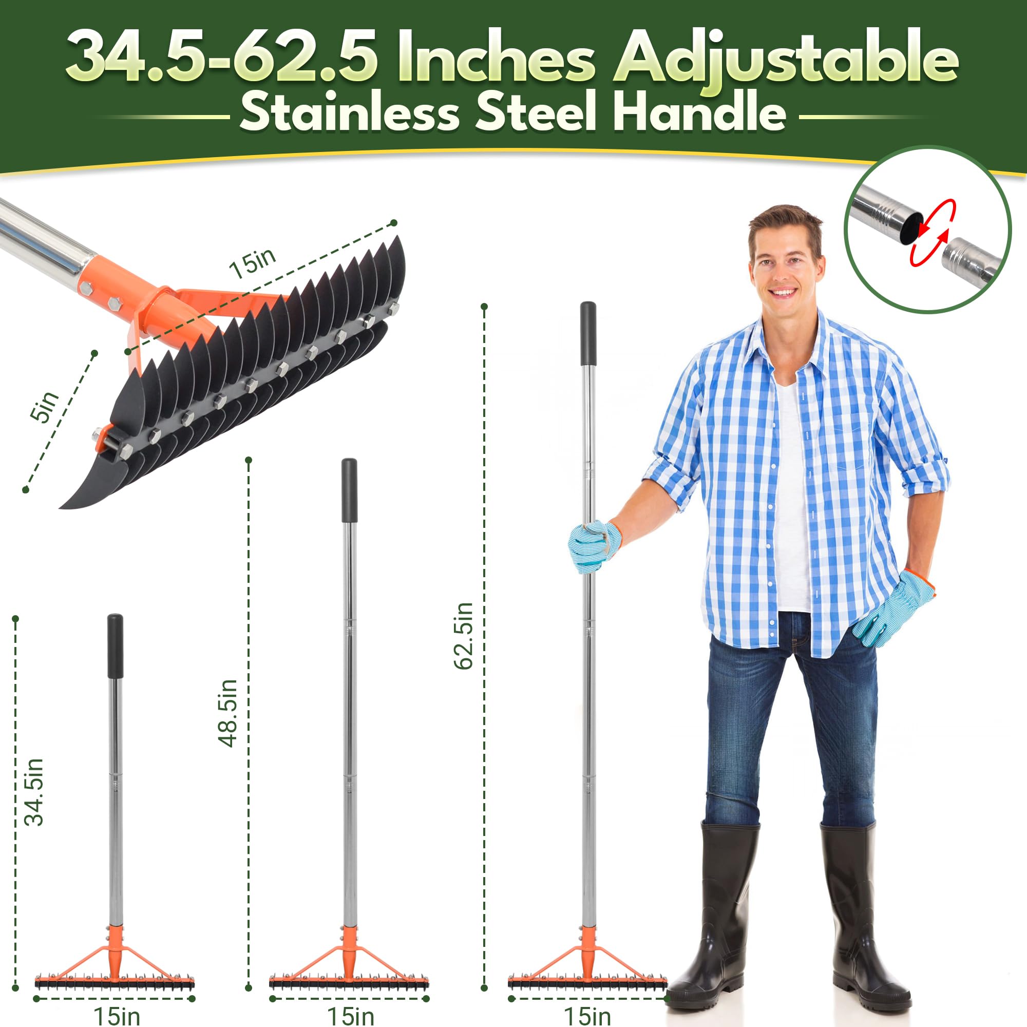 CKLT Thatch Rake solid frame ensures stable dethatching sessions on wet lawns.