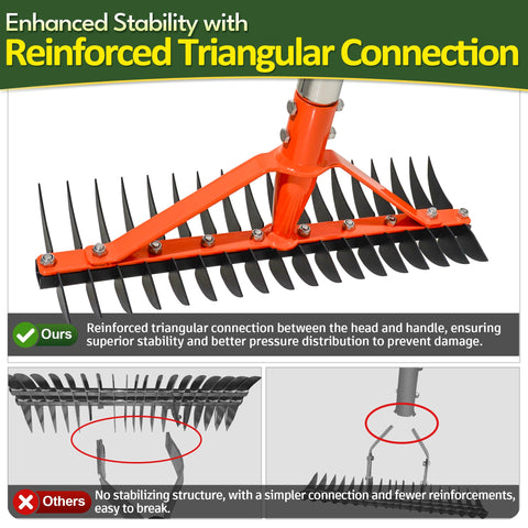 CKLT Thatch Rake with premium 304 stainless screws for durable, rust-resistant assembly.