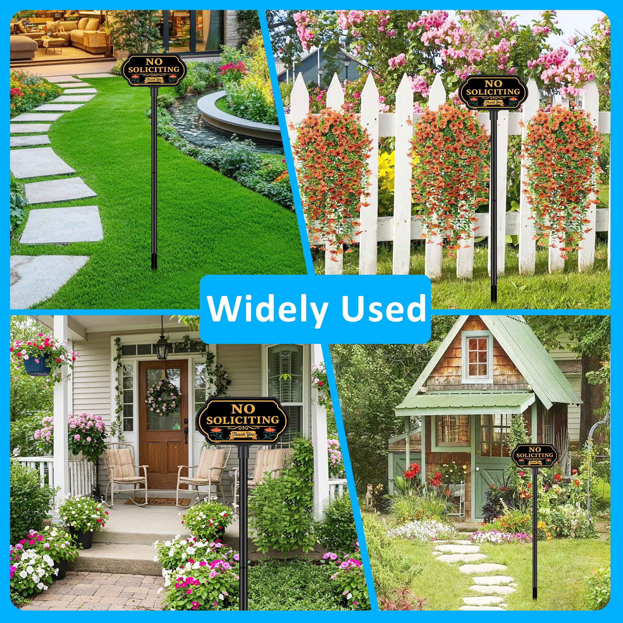 CKOK No Soliciting Sign durable ground spike keeps plaque secure outdoors.