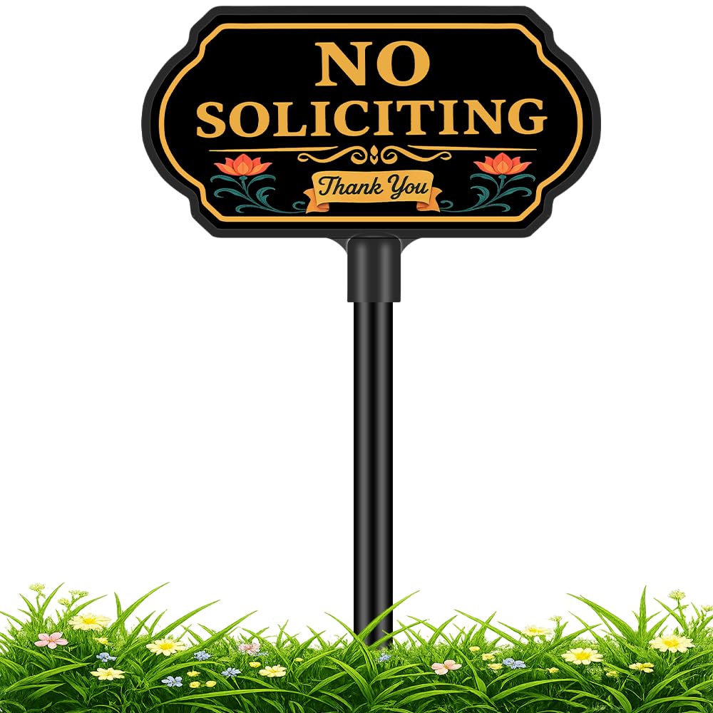 CKOK No Soliciting Sign for house front door with floral design boosts privacy and curb appeal.