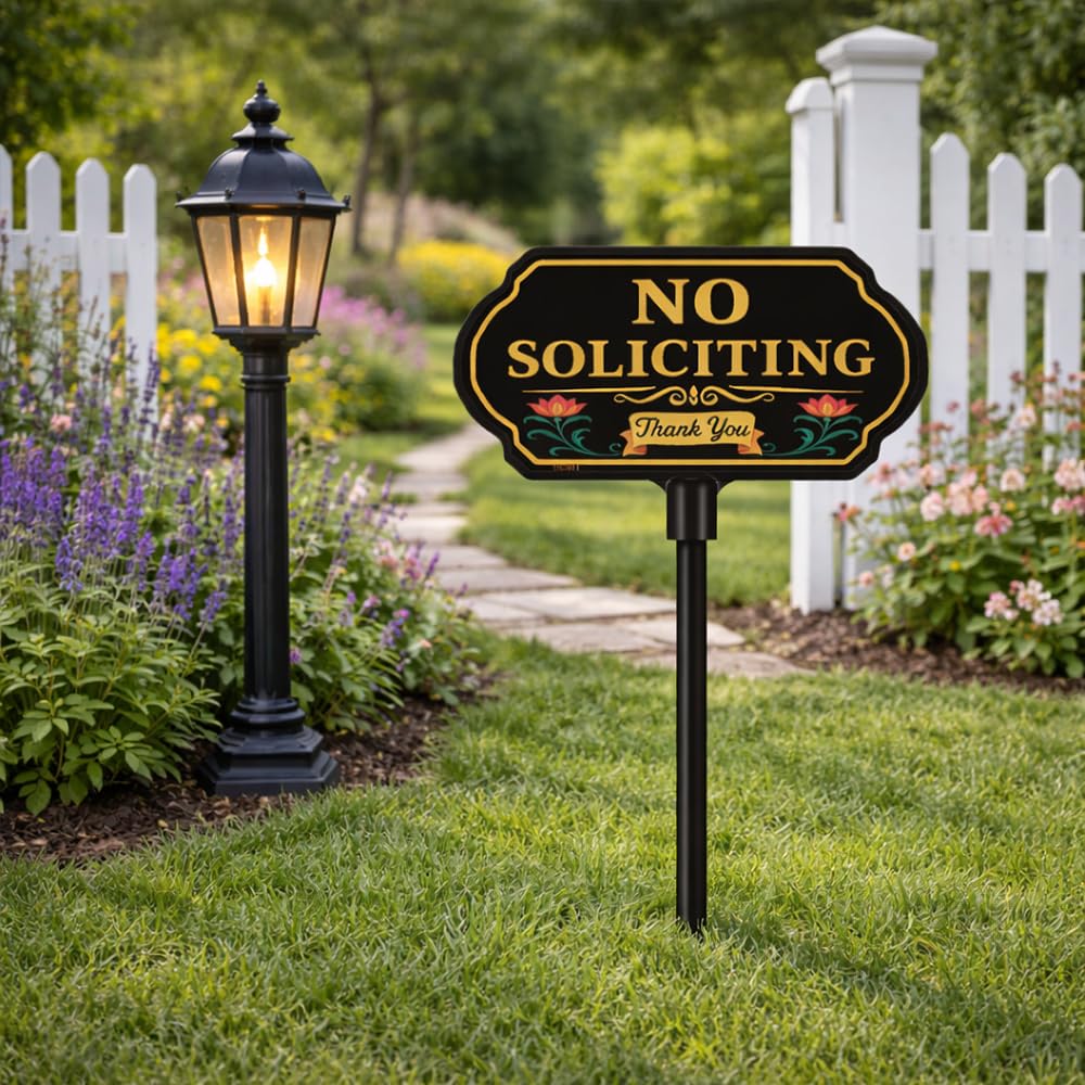 CKOK No Soliciting Sign tool-free setup for quick installation.