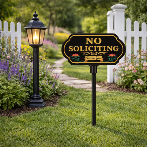 CKOK No Soliciting Sign tool-free setup for quick installation.