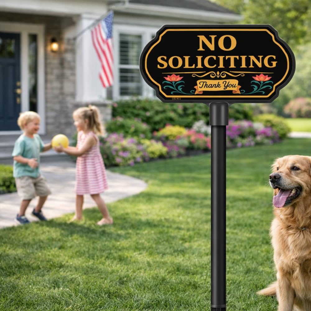 CKOK No Soliciting Sign with vintage floral pattern complements exterior decor.