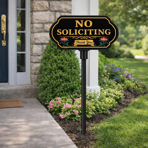 CKOK No Soliciting Sign yard display stands 37 inches for clear, visible messaging.