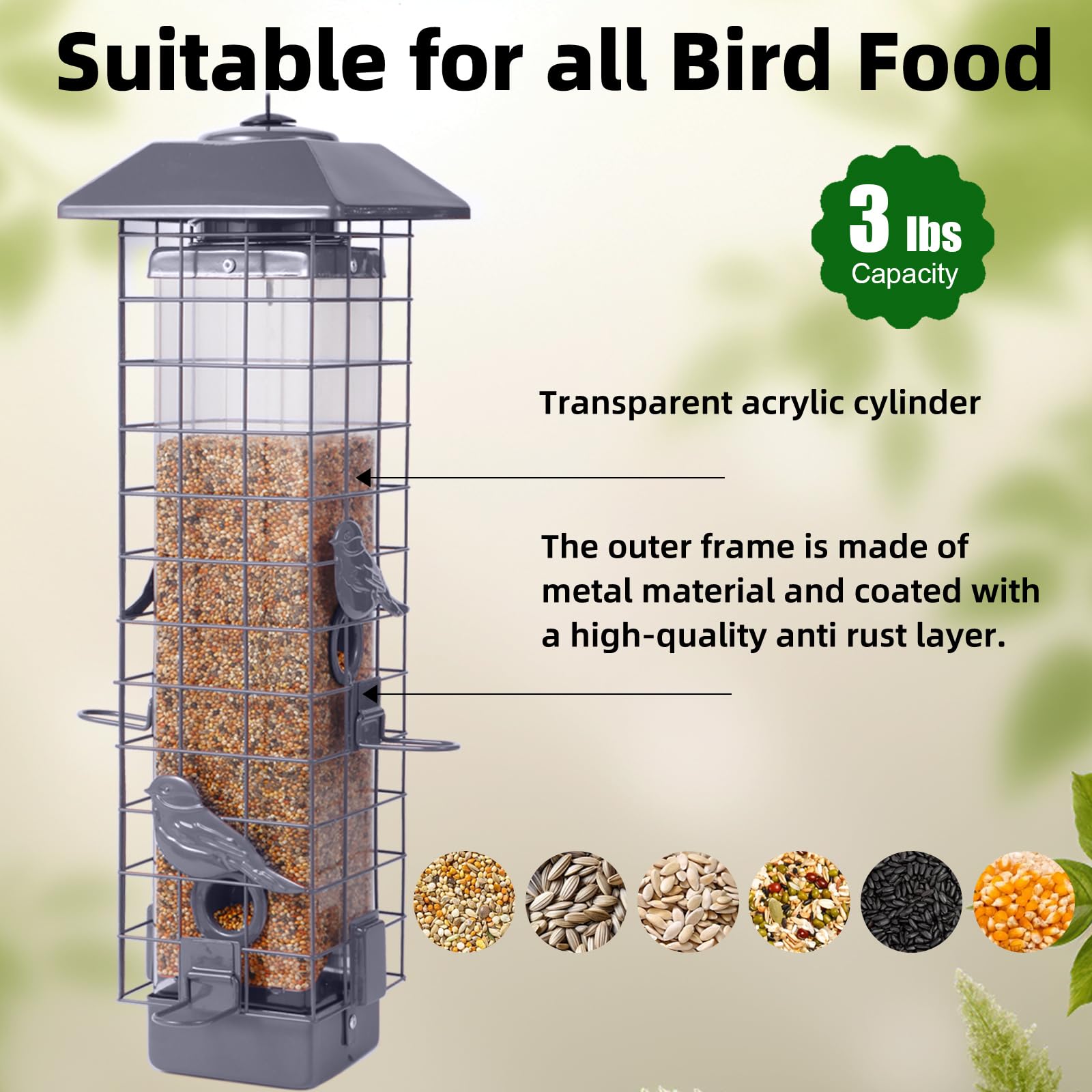 Ckoytals 3-lb capacity feeder supports extended outdoor viewing