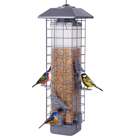 Ckoytals squirrel-proof feeder with spring mechanism deters squirrels, inviting birds