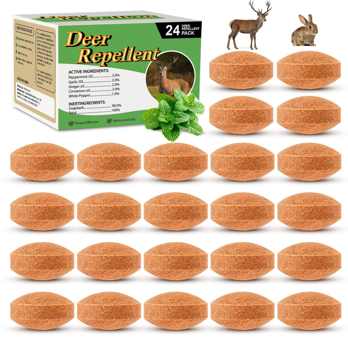 CKUKARM 24-pack packaging for deer and rabbit deterrent, ready for outdoor use.