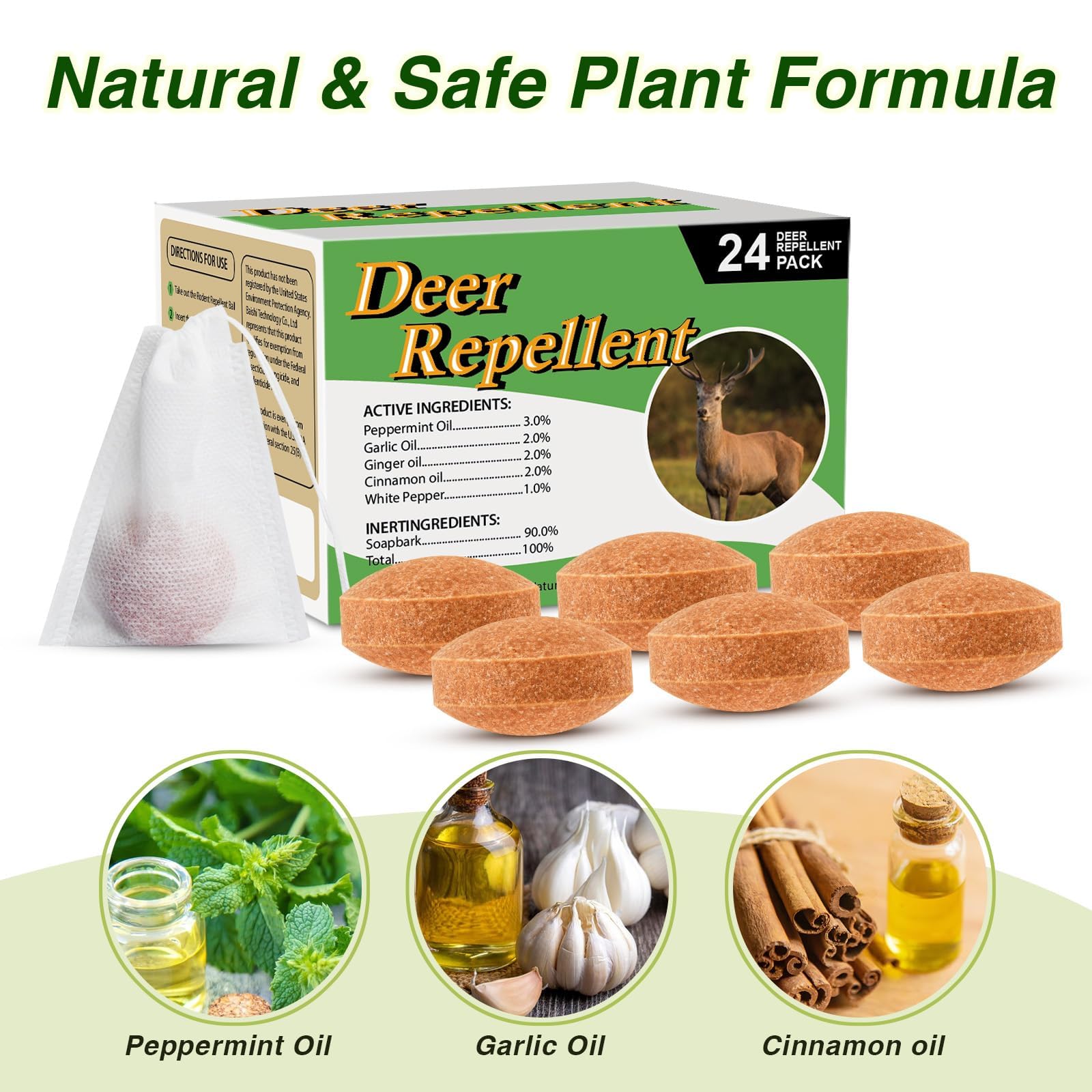 CKUKARM deer and rabbit deterrent ball close-up, emitting minty scents to deter wildlife.