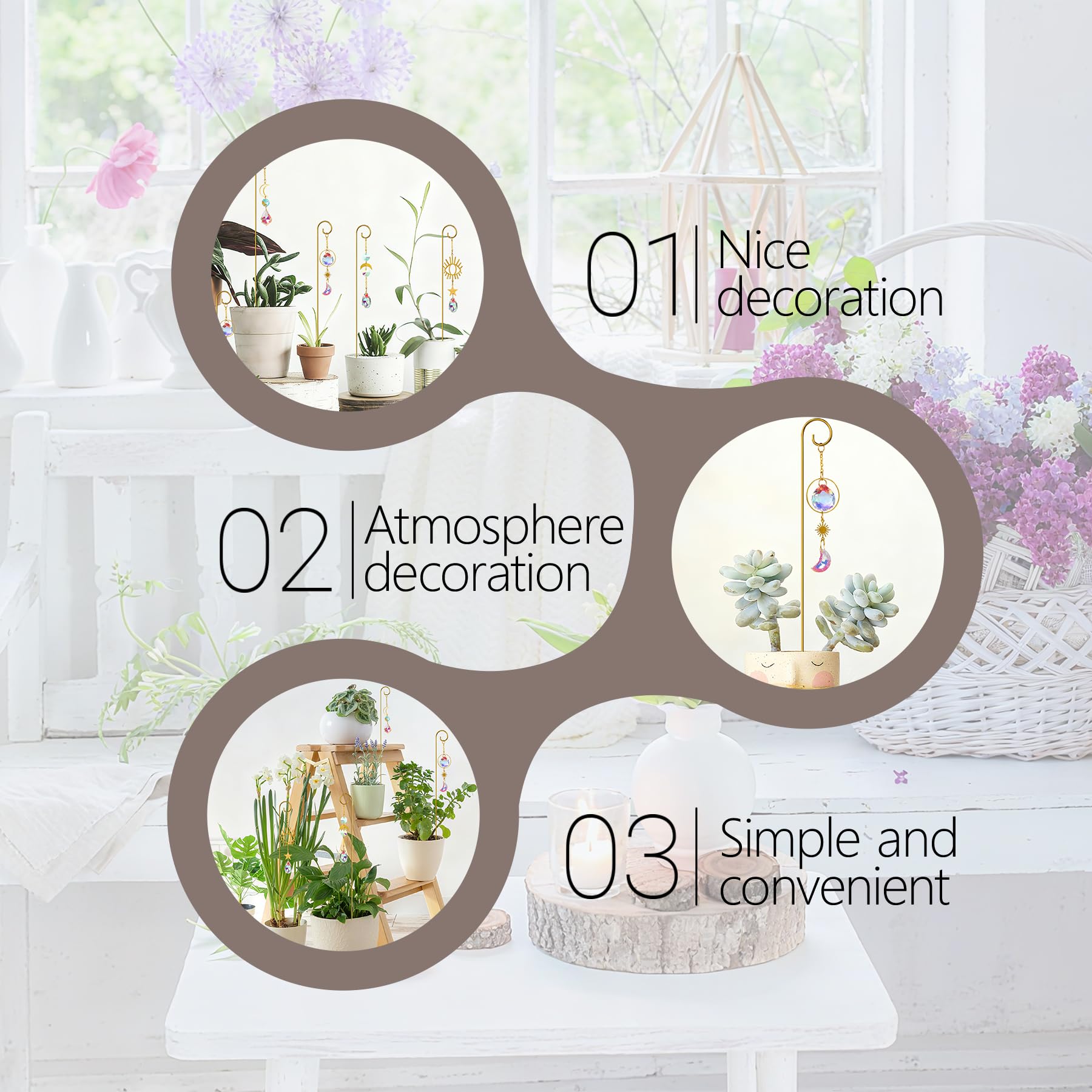 CKUJJUI gold-plated iron stakes elevate indoor plant displays.