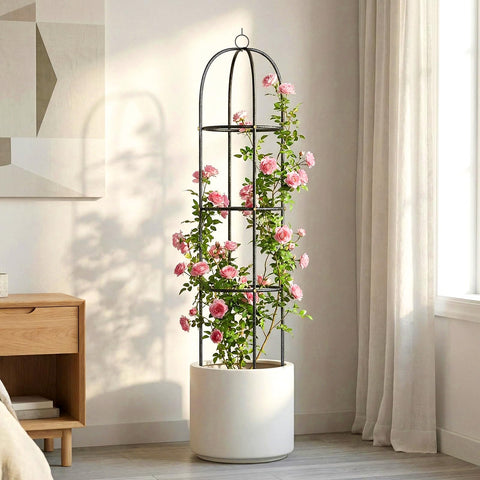 CL FUN metal trellis provides an elegant backdrop for flowering vines.