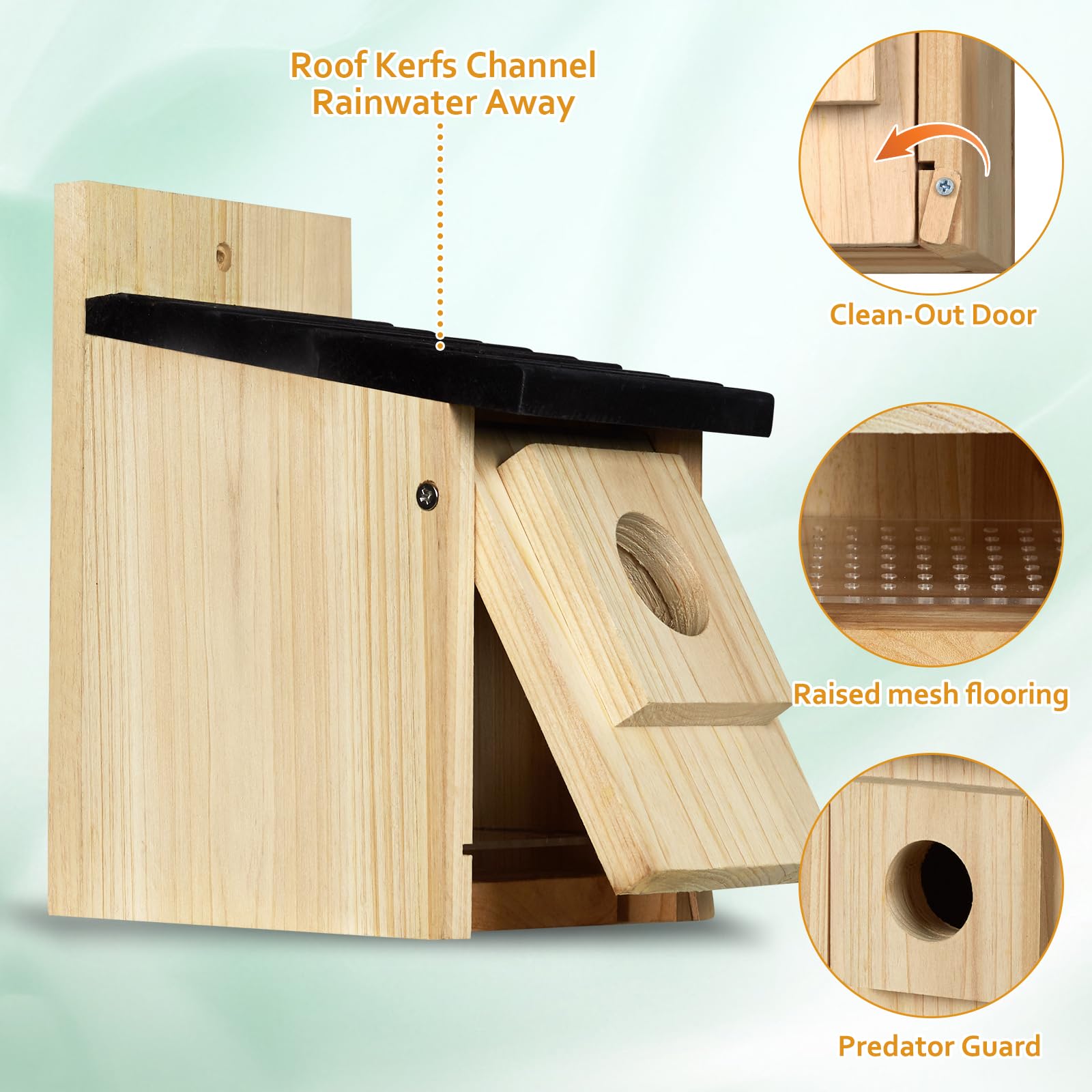 CLACKIBUKVYZ weatherproof birdhouse with a black roof enhances garden aesthetics.