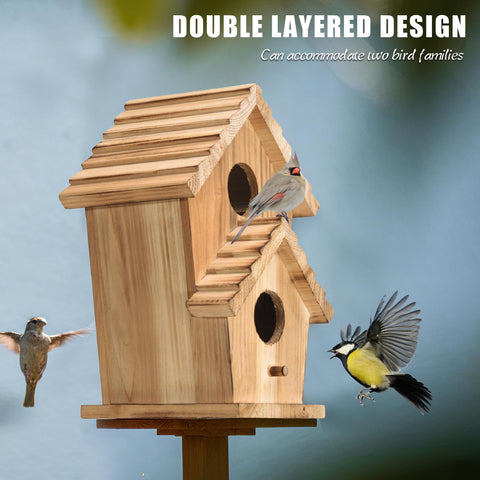 CLACKIBUKVYZ 2-hole bird house, no assembly required for quick setup.